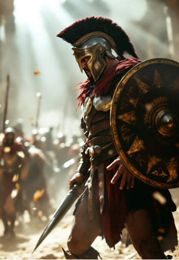 Marte dios de la guerra, regente de Aries, como guerrero romano en batalla.