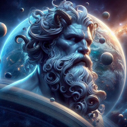 Ilustración del dios Urano flotando en el espacio.